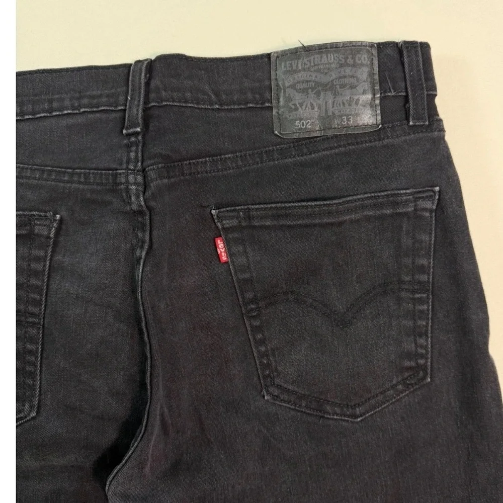 Levis 502 Regular Taper Jeans Mens 33x31 Faded Black‎ Denim Stretch Pants